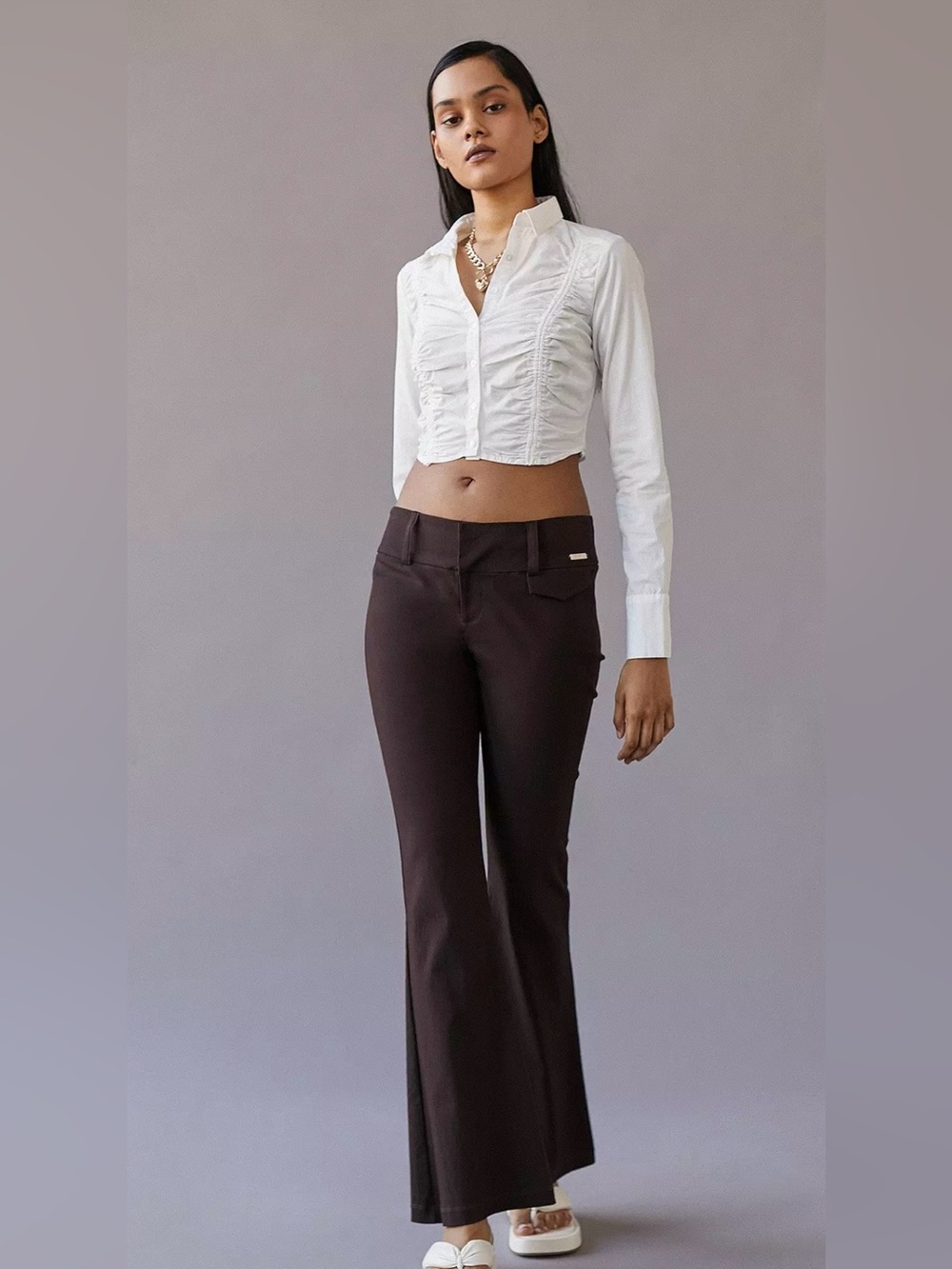Urban Outfitters Jolie Ruched Button-Down Shirt , Size L